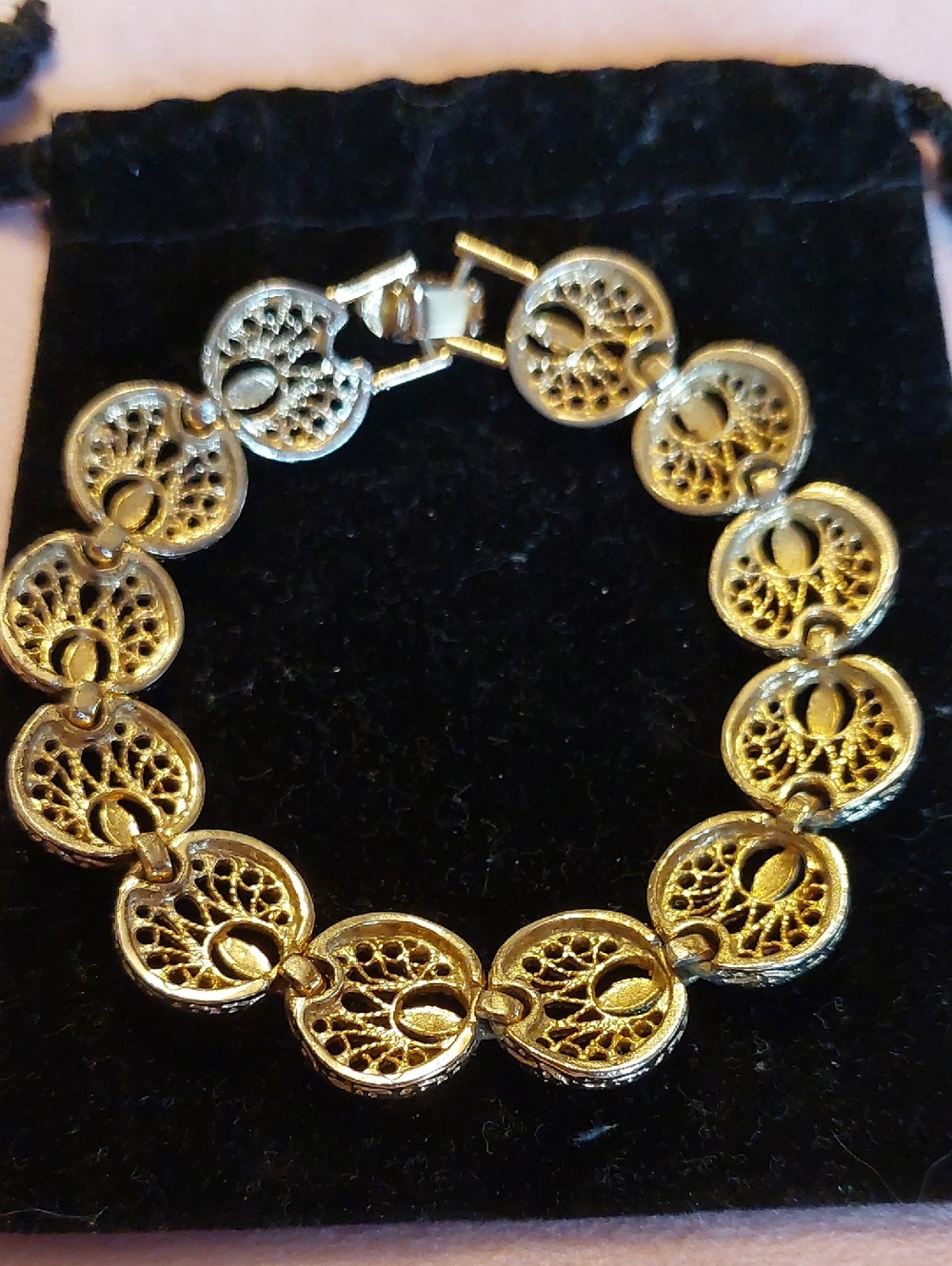 Diamond-cut Goldtone Dainty Filigree Link Bracelet And Station Necklace EUC - Picture 2 of 16